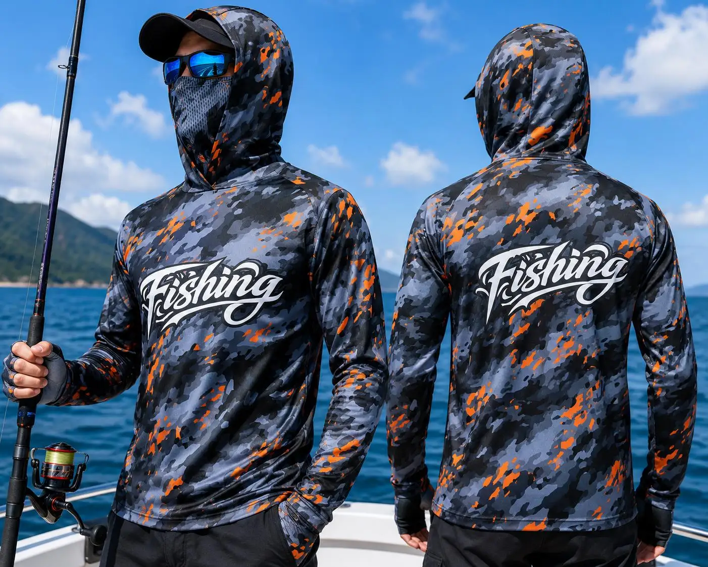 Fishing Shirt Uv Protection - Męska koszulka z kapturem do wędkowania,